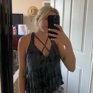 Black/blue tie die tank top